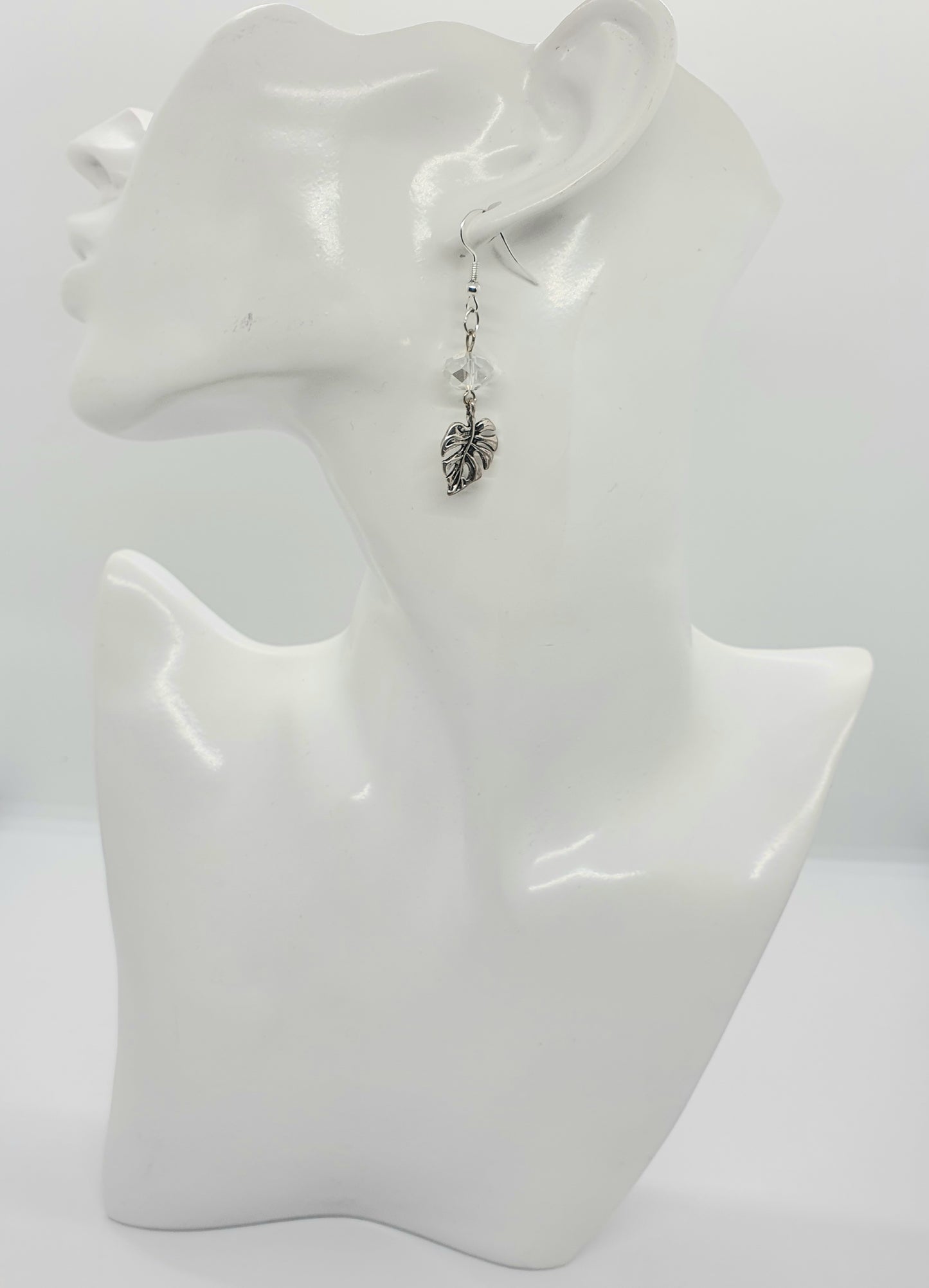 Crystal Beaded Antique Silver Leaf Drop Earring