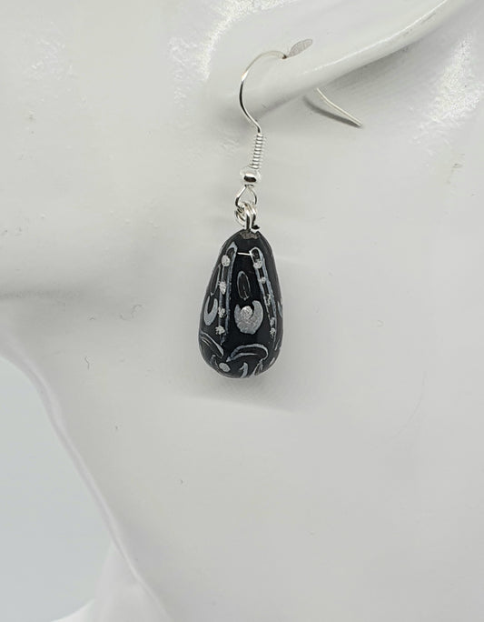 Black and Silver Painted Glass Bead Drop Earring