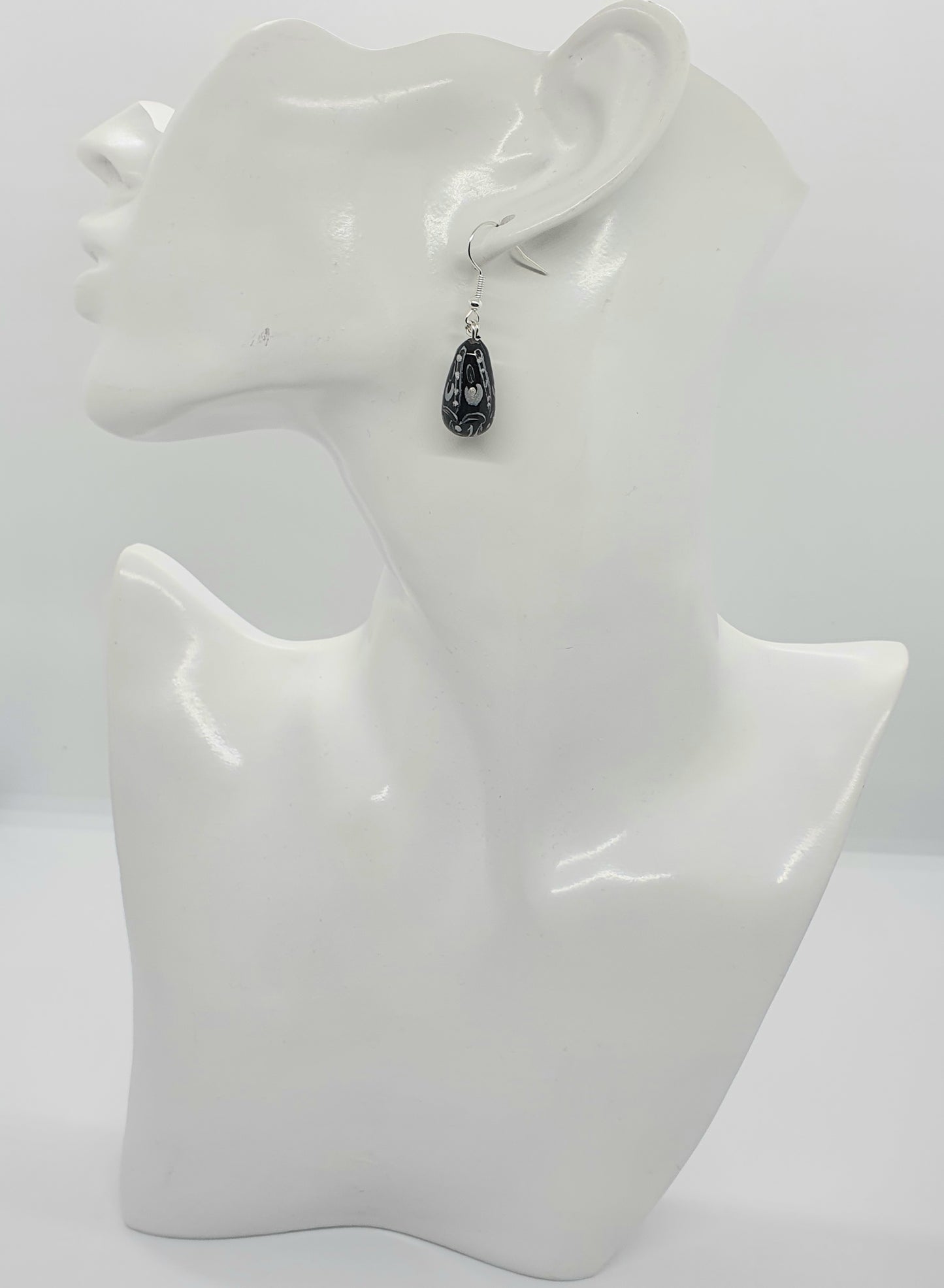 Black and Silver Painted Glass Bead Drop Earring