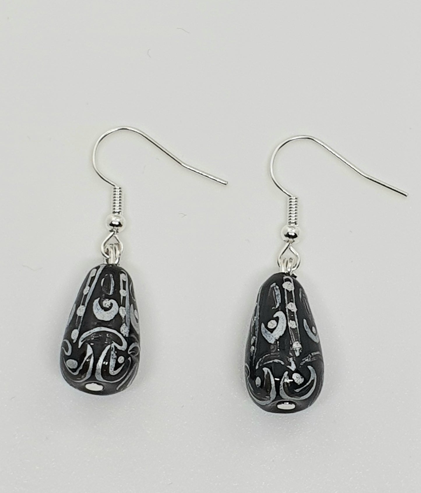 Black and Silver Painted Glass Bead Drop Earring