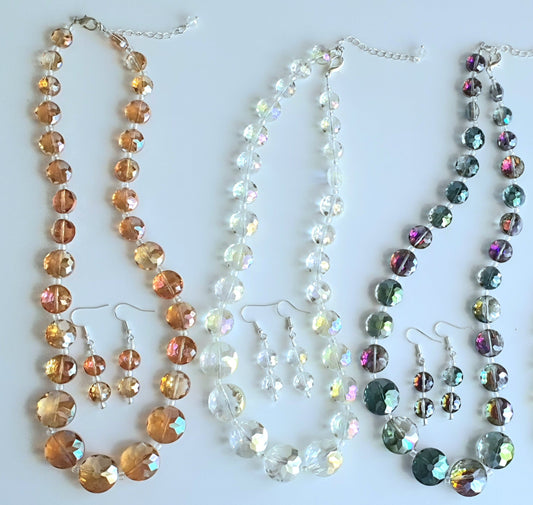 Crystal Coin Shaped Beaded Necklace and Earring set