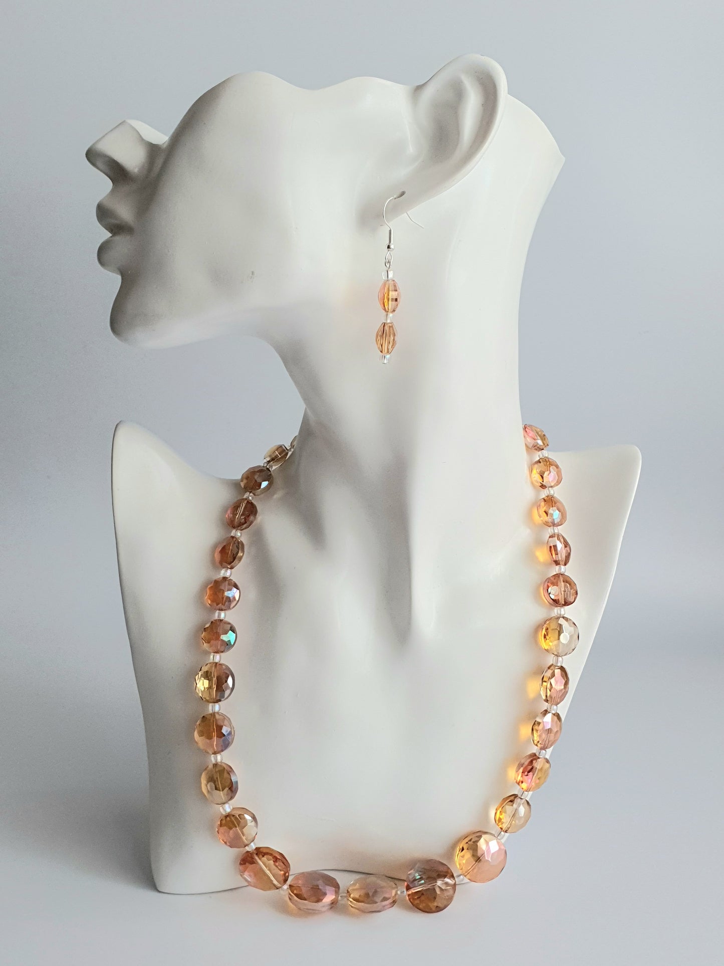 Crystal Coin Shaped Beaded Necklace and Earring set