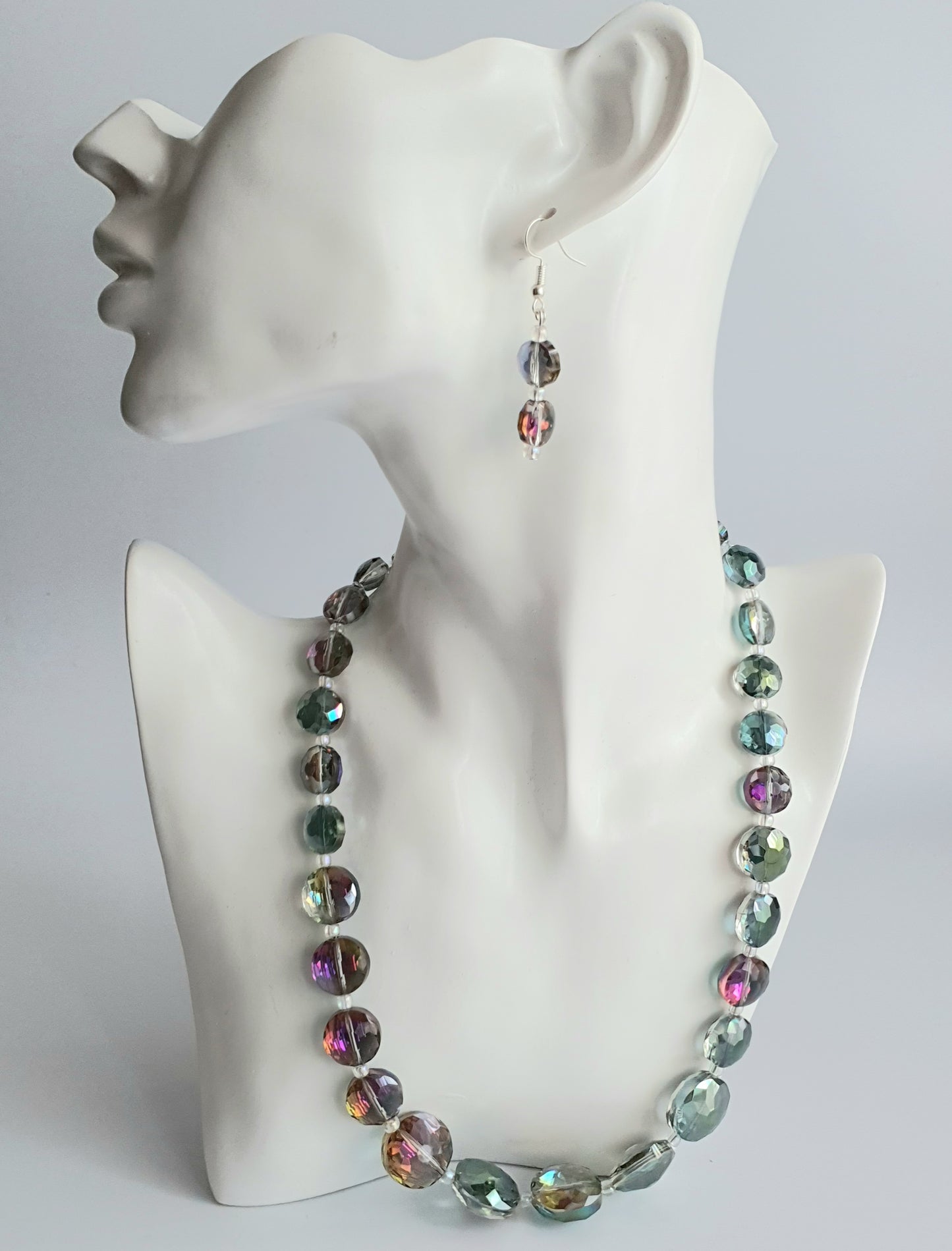 Crystal Coin Shaped Beaded Necklace and Earring set