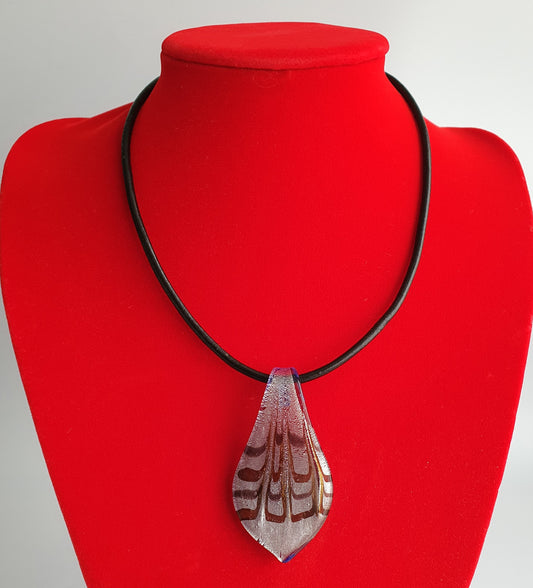 Blue Lamp-work Glass Bead Leather pendant necklace