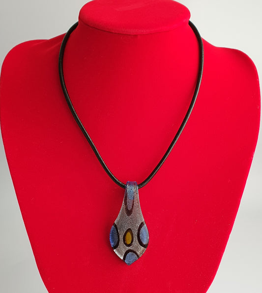 Lamp-work Glass Bead Leather pendant necklace