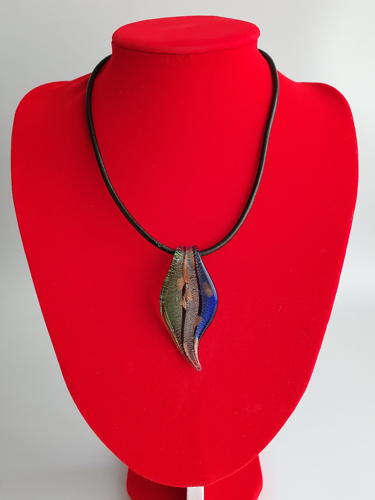 Multicoloured Lamp-work Glass Bead Leather pendant necklace