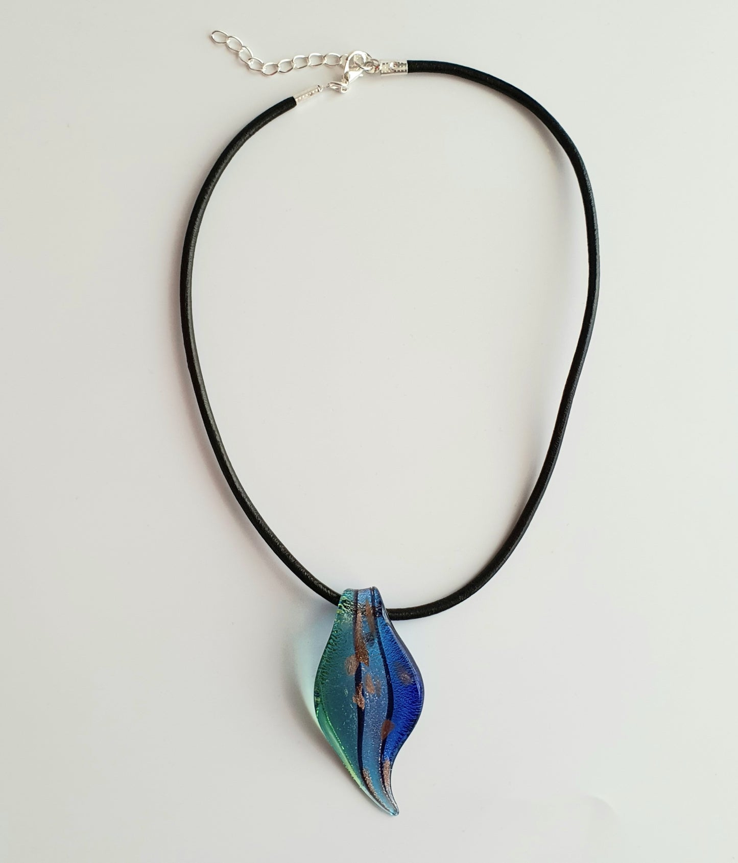 Multicoloured Lamp-work Glass Bead Leather pendant necklace