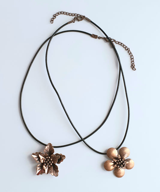 Leather Antique Copper Pendant Necklace