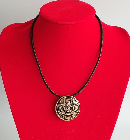 Leather Antique Bronze Pendant Necklace