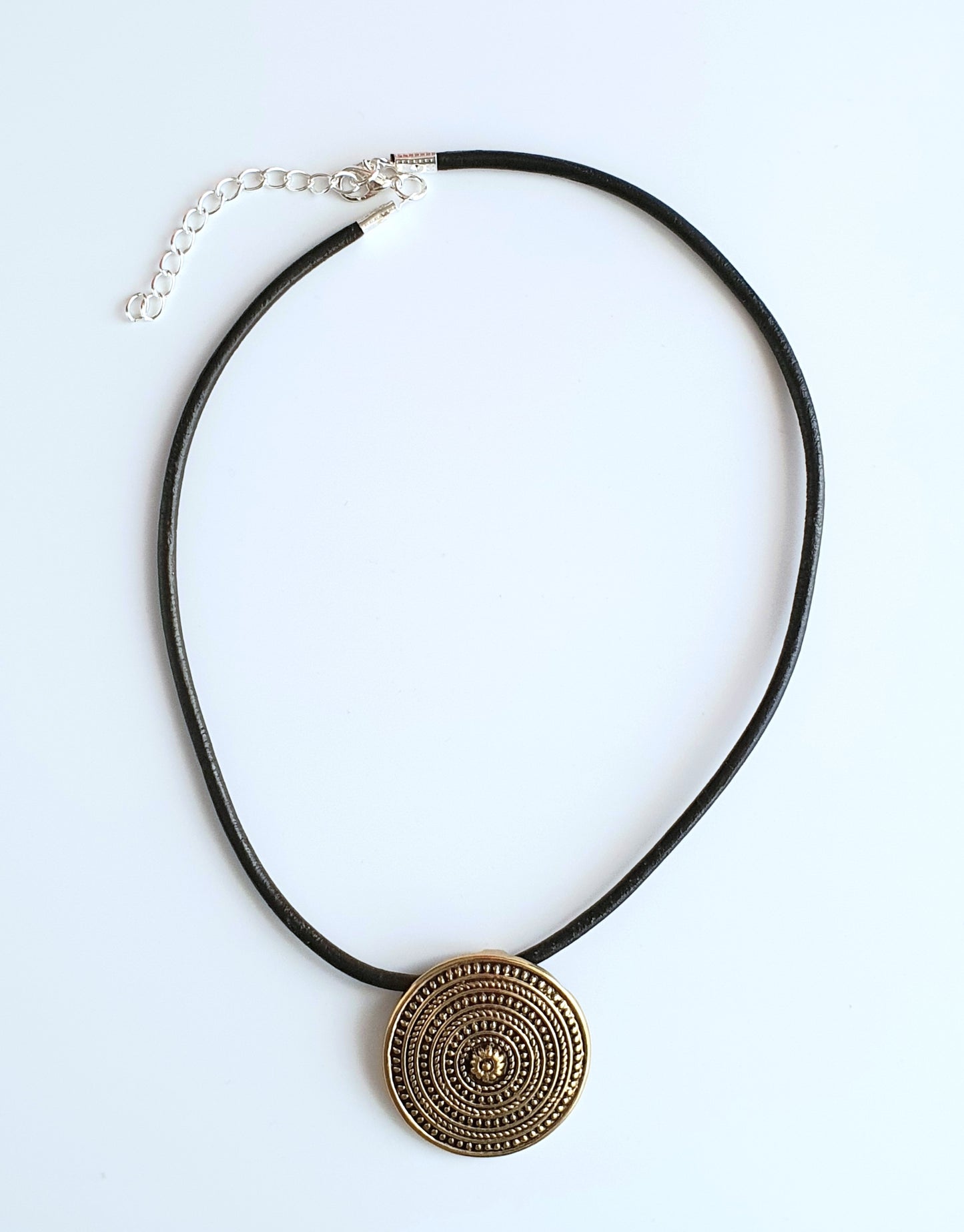 Leather Antique Bronze Pendant Necklace