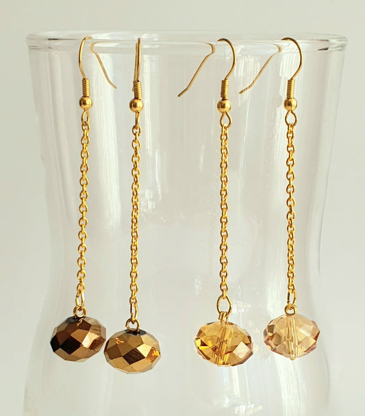 Gold Colour Crystal Chain Dangle Earrings