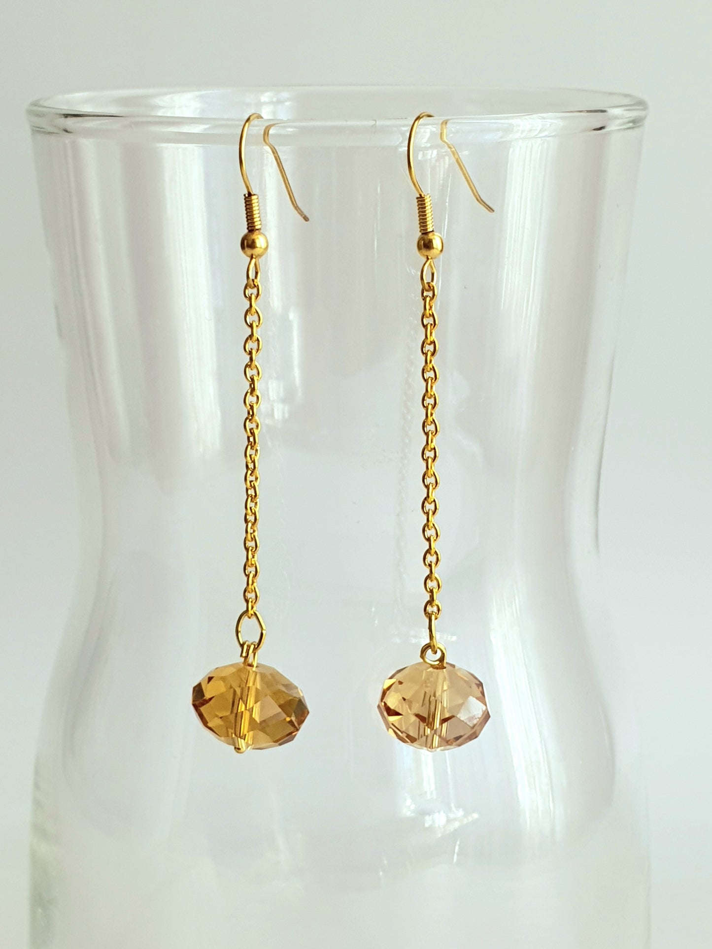 Gold Colour Crystal Chain Dangle Earrings
