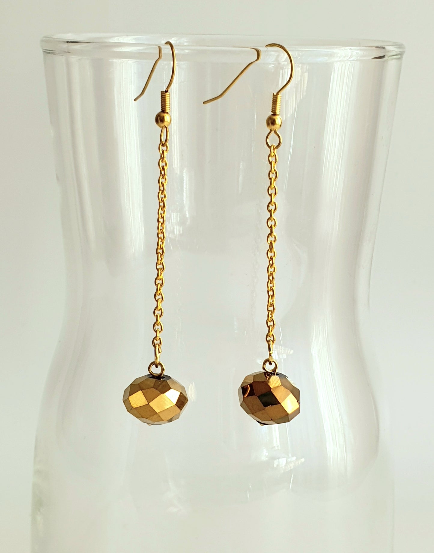Gold Colour Crystal Chain Dangle Earrings