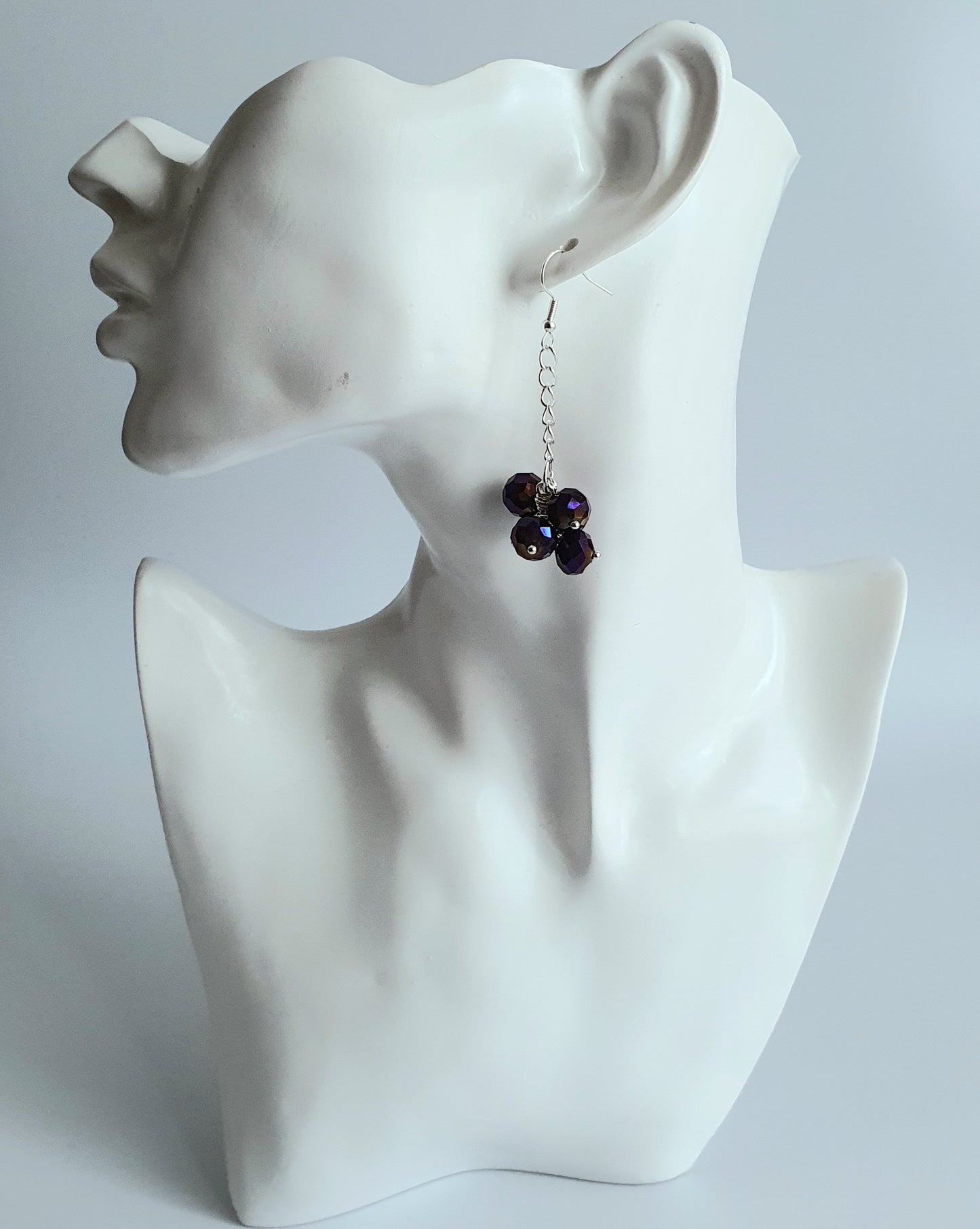 Purple Crystal Cluster Necklace and Earring Set