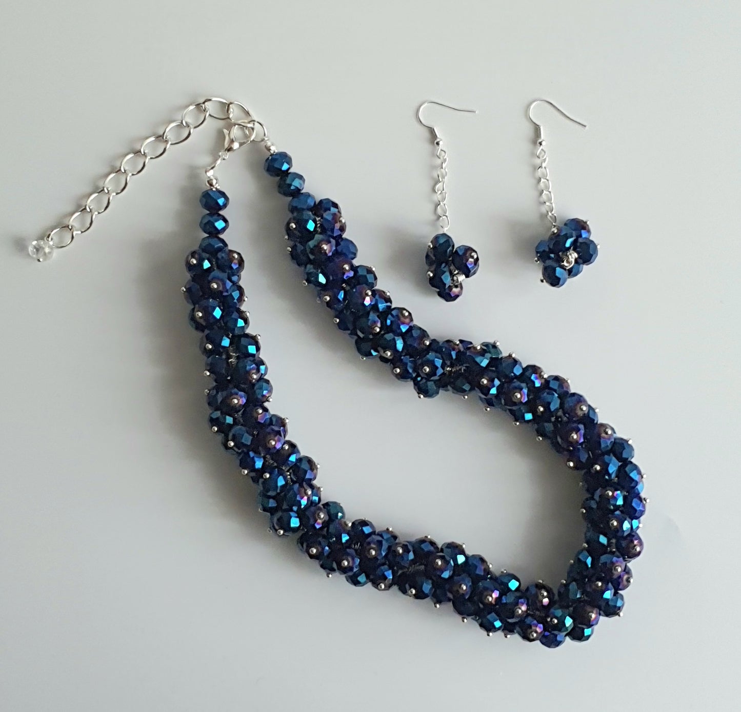 Royal Blue Crystal Cluster Necklace and Earring set