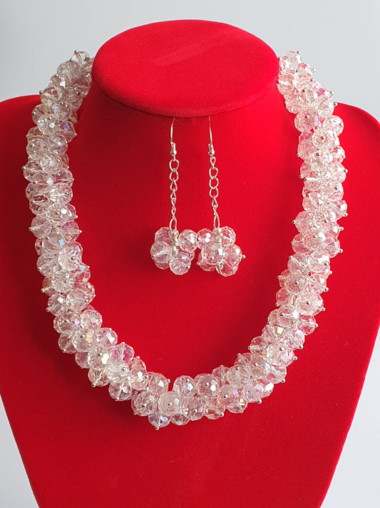 Clear Crystal Cluster Necklace and Earring Set