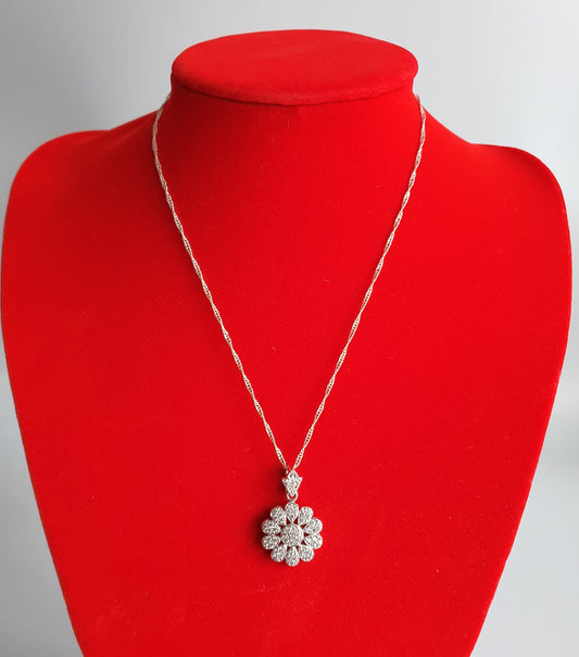 Silver Plated Chain and Flower Pendant
