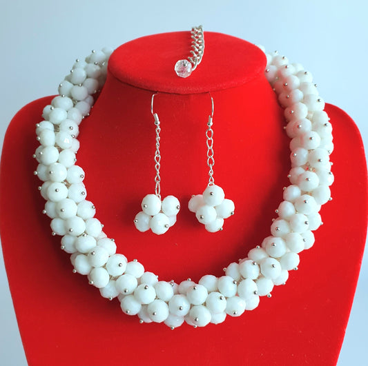 White Crystal Cluster Necklace and Earring Set