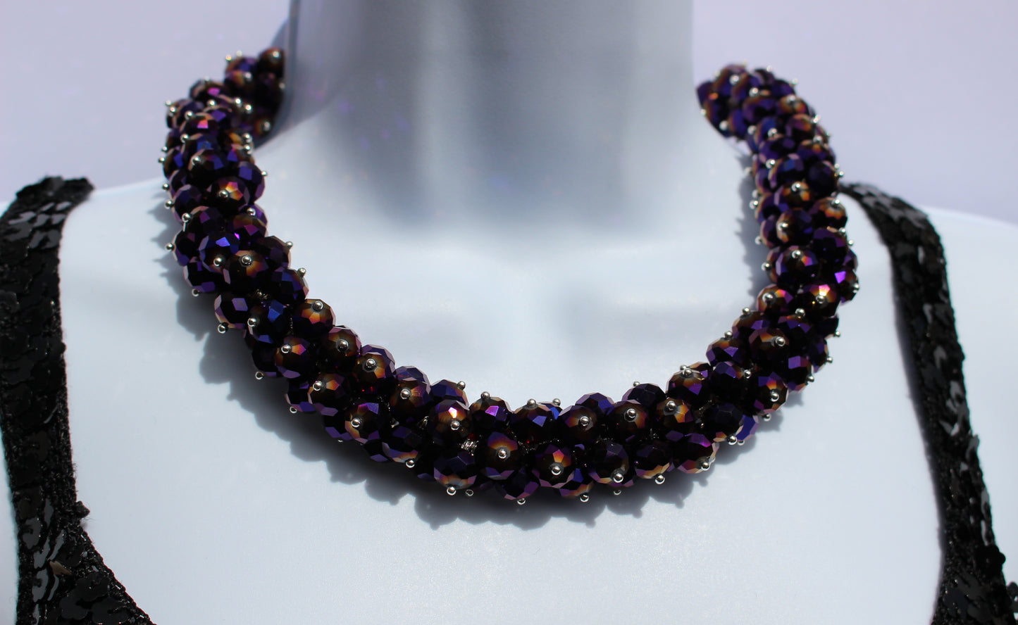 Purple Crystal Cluster Necklace and Earring Set